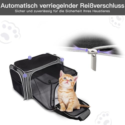 BAGLHER Expandable Cat Carrier with Travel Litter Box, Pet Travel 5 Sides Open Doors 3 Sides, Leak-Proof and Collapsible, for Car, Airplane Trip, Grey - Image 4