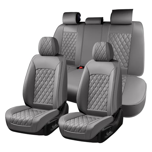 Huidasource Gray Seat Covers Full Set, Gray Seat Covers 5 Seats Waterproof Nappa Leather, Universal Fit for Most Cars,Van,Truck, SUV, Honda Civic Nissan Compass Sentra Focus Explorer(Full Set/Gray) - Image 1