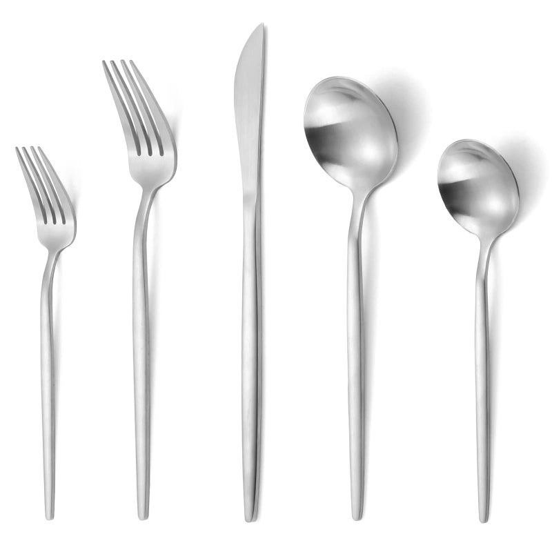 Matte Silverware Set VANVRO 20Piece Stainless Steel Flatware Set Satin Finish tableware Cutlery Set Service for 4 Home and Restaurant Dishwasher Safe