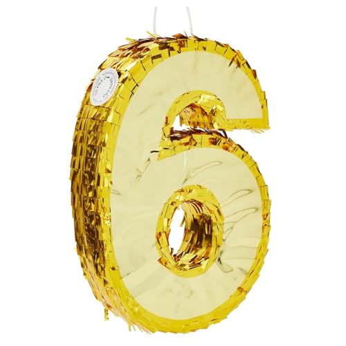Juvale Gold Foil Number 6 Pinata Shimmering Gold Centerpiece Pinatas for Birthday Party For 6th Birthday Decorations for Boys 155x105x3 in - Image 1