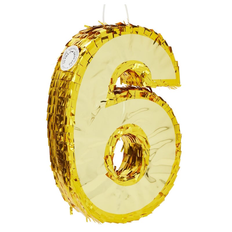 Juvale Gold Foil Number 6 Pinata Shimmering Gold Centerpiece Pinatas for Birthday Party For 6th Birthday Decorations for Boys 155x105x3 in - Image 2