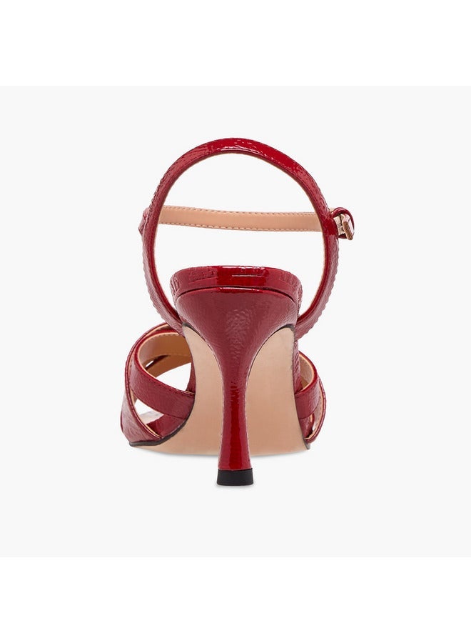 ELLE Women's Monogram Embossed Sandals with Stiletto Heels and Buckle Closure - Image 5