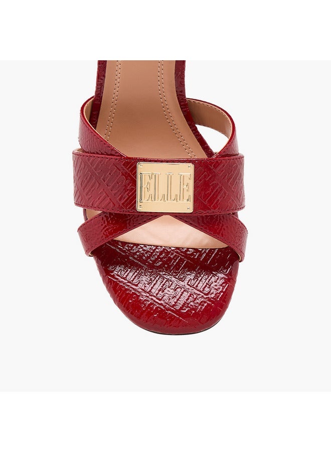 ELLE Women's Monogram Embossed Sandals with Stiletto Heels and Buckle Closure - Image 4