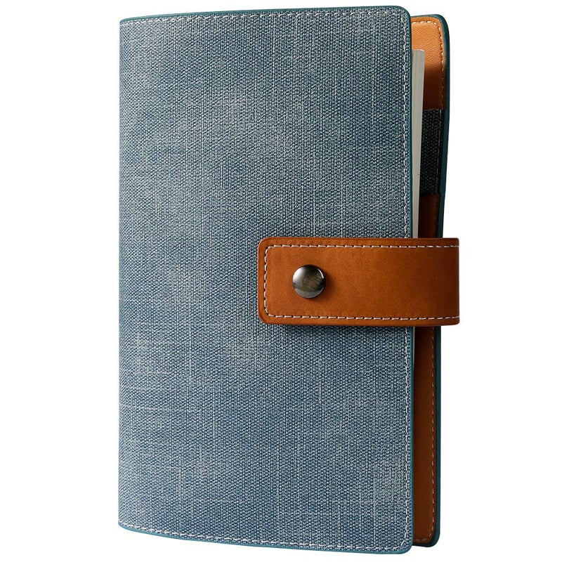 CAGIE A6 Refillable Faux Leather Traveler Notebook Binder Journals 6 Ring Binder Personal Organizer Travel Diary for Women Men Lined Grid Blank Paper with Calendar Denim Blue - Image 1