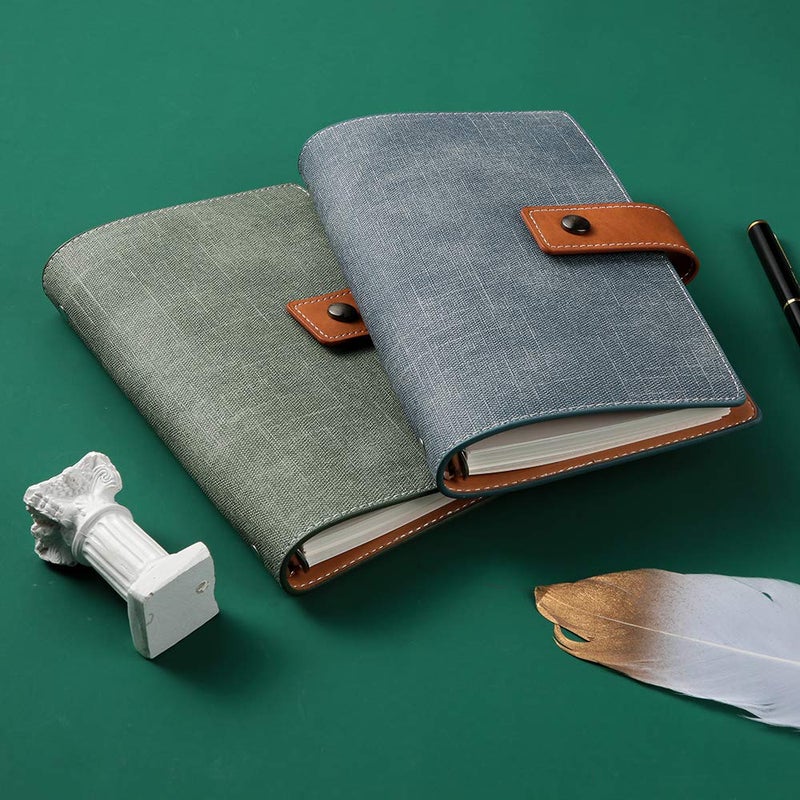 CAGIE A6 Refillable Faux Leather Traveler Notebook Binder Journals 6 Ring Binder Personal Organizer Travel Diary for Women Men Lined Grid Blank Paper with Calendar Denim Blue - Image 5