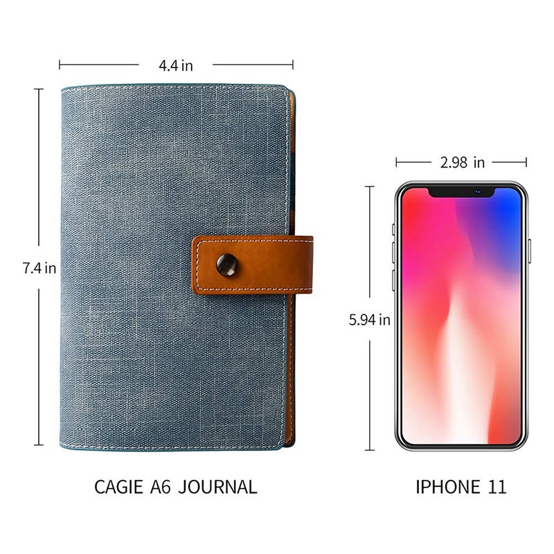 CAGIE A6 Refillable Faux Leather Traveler Notebook Binder Journals 6 Ring Binder Personal Organizer Travel Diary for Women Men Lined Grid Blank Paper with Calendar Denim Blue - Image 2