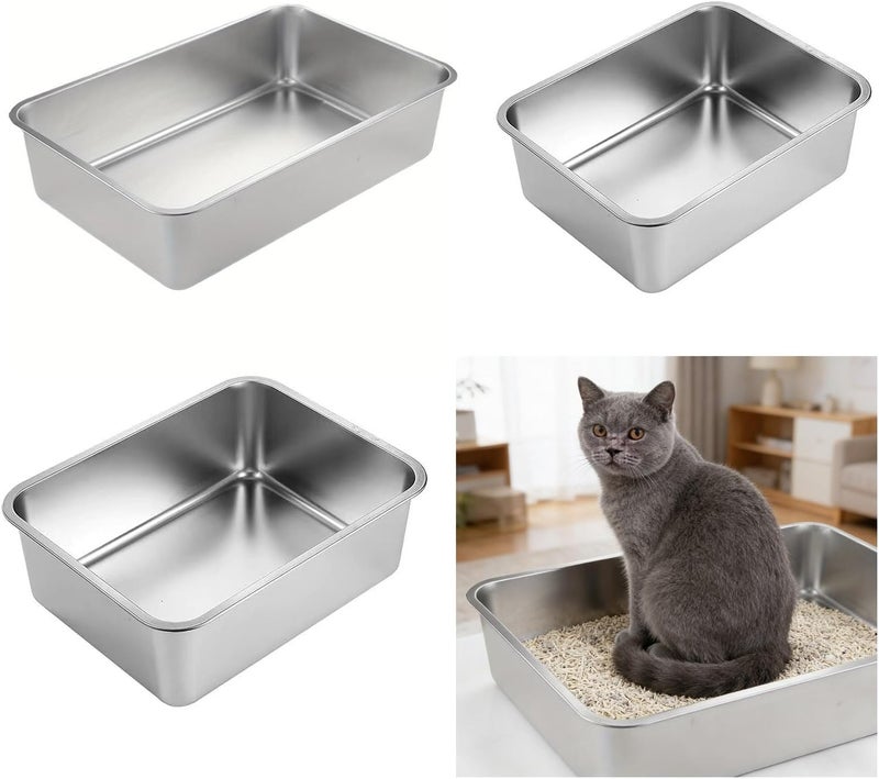 Stainless Steel Cats Litter Basin, Large Capacity, Easy to, Perfect for Small Cats Capacity Litter Pans High Side - Image 2