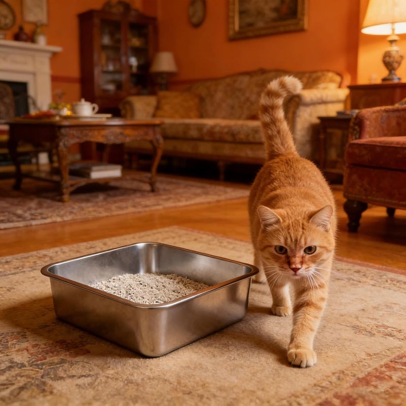 Stainless Steel Cats Litter Basin, Large Capacity, Easy to, Perfect for Small Cats Capacity Litter Pans High Side - Image 3