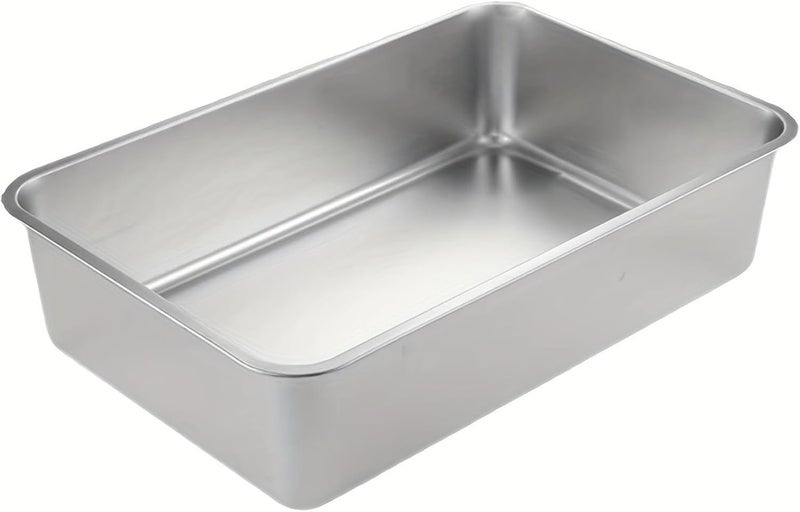 Stainless Steel Cats Litter Basin, Large Capacity, Easy to, Perfect for Small Cats Capacity Litter Pans High Side - Image 1