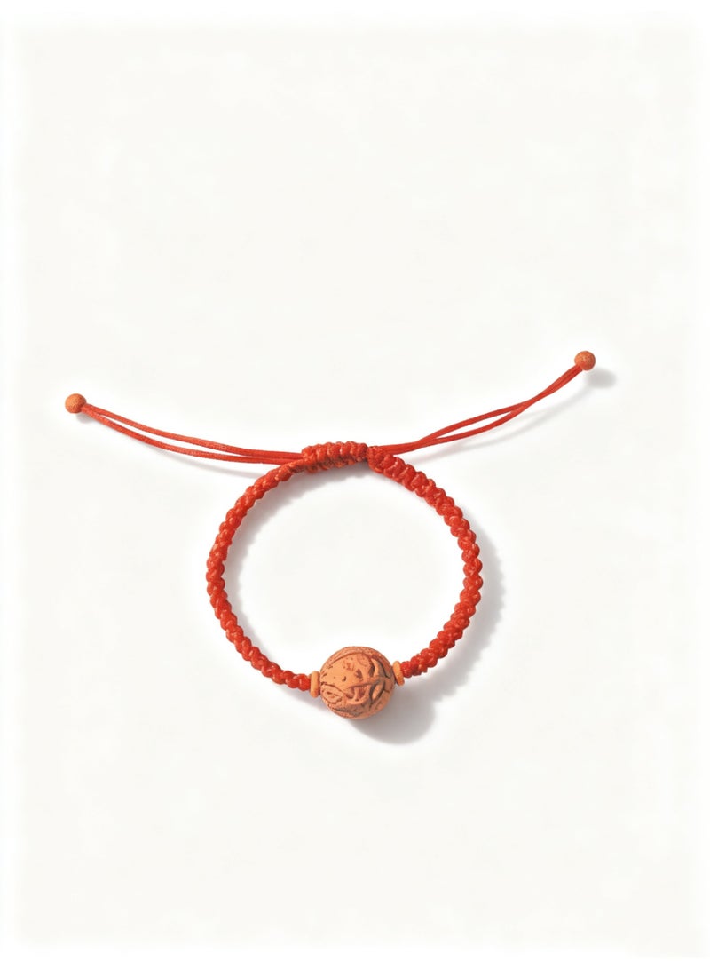 تشوميل Handmade Adjustable Red Lucky Braided Cord Bracelet with Natural Walnut Carved Bead – Healing Energy Jewelry - Image 1