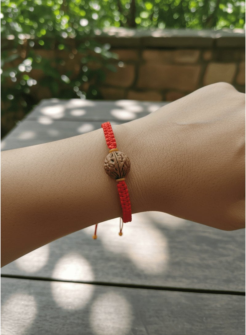 تشوميل Handmade Adjustable Red Lucky Braided Cord Bracelet with Natural Walnut Carved Bead – Healing Energy Jewelry - Image 4