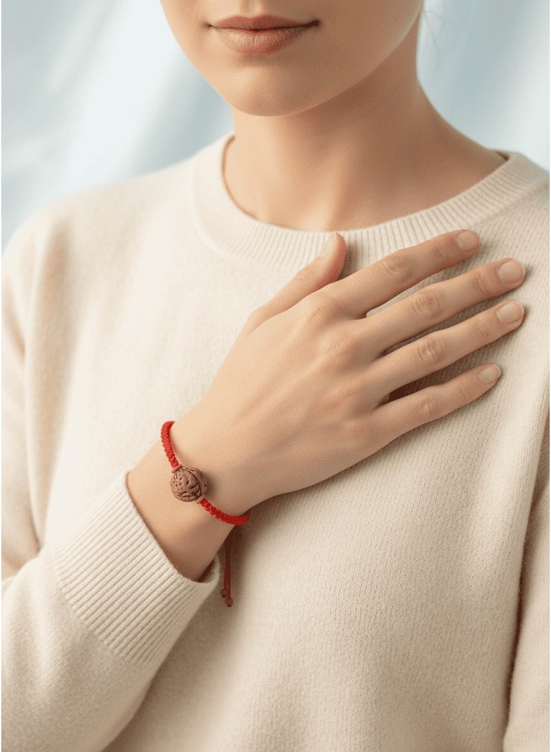 تشوميل Handmade Adjustable Red Lucky Braided Cord Bracelet with Natural Walnut Carved Bead – Healing Energy Jewelry - Image 5