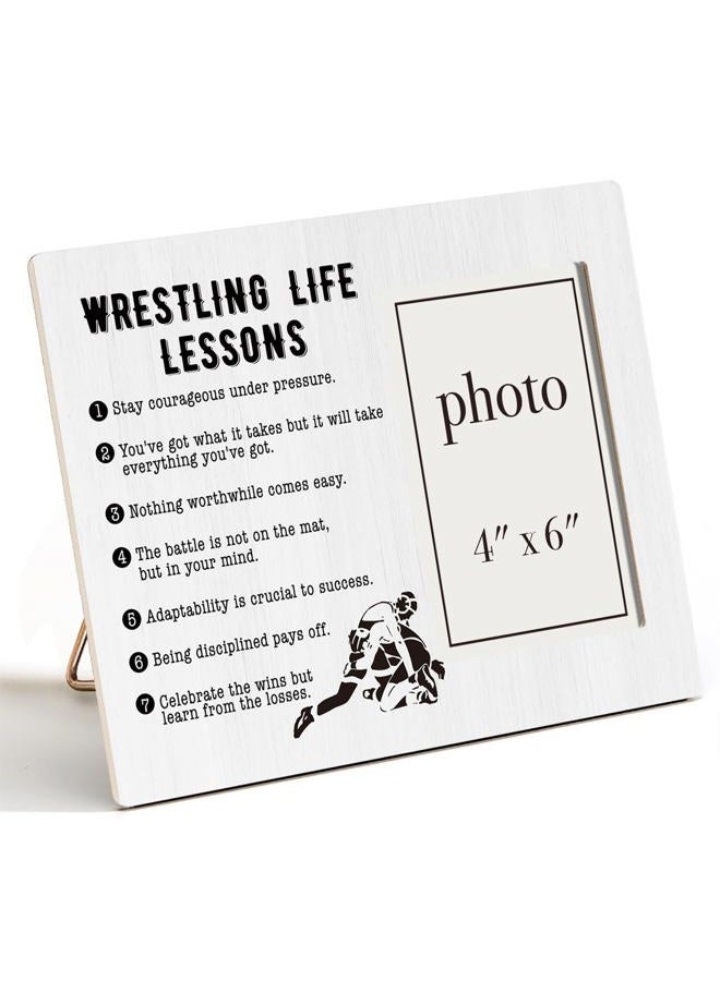 CIANMGD Wrestling Life Lessons Picture Frame, Wrestling Gifts, Stay Courageous Under Pressure, Wrestling Quote Wood Photo Frame, 4 x 6 Inch Photo - Image 1
