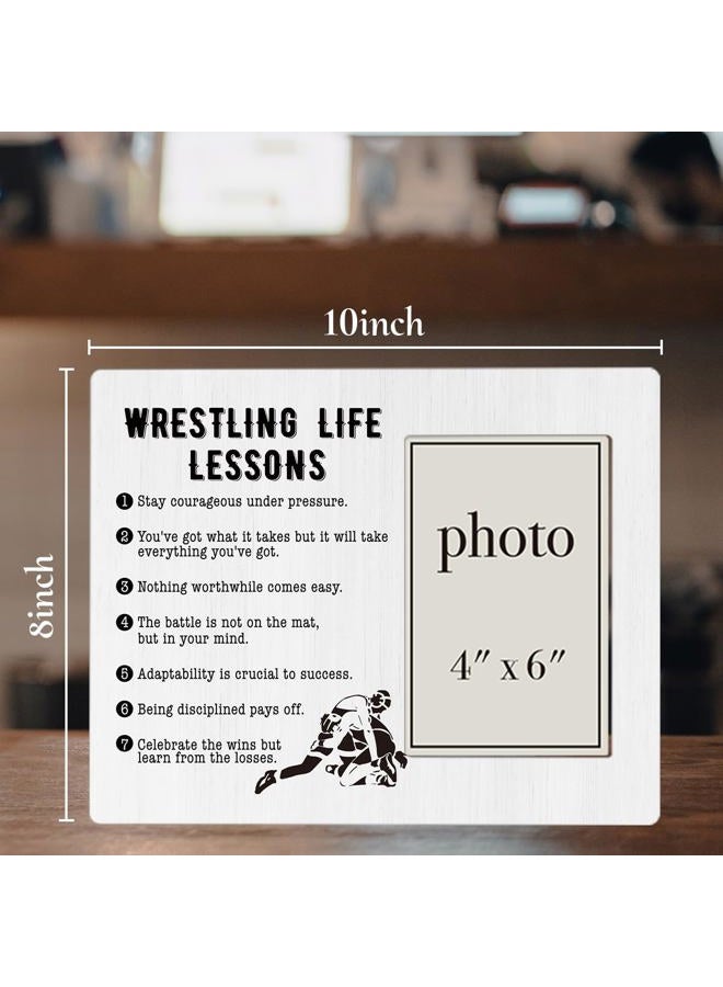 CIANMGD Wrestling Life Lessons Picture Frame, Wrestling Gifts, Stay Courageous Under Pressure, Wrestling Quote Wood Photo Frame, 4 x 6 Inch Photo - Image 2