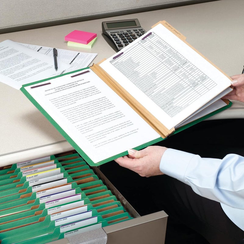 Smead Pressboard Classification File Folder with SafeSHIELD Fasteners, 3 Dividers, 3" Expansion, Legal Size, Green, 10 Per Box - Image 3