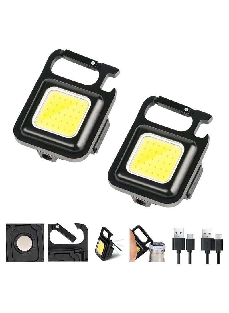 COB Small Flashlights, 2Pack 800Lumens Bright Rechargeable Keychain Mini Flashlight 3 Light Modes Portable Pocket Light with Folding Bracket Bottle Opener and Magnet Base  - Image 1