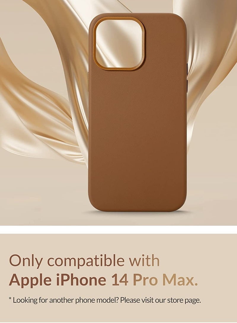 (for iPhone 14 Pro Max) - European Nappa Leather Case - Smoothen and Soften Over Time - Compatible with Magsafe - Saddle Brown - Image 2