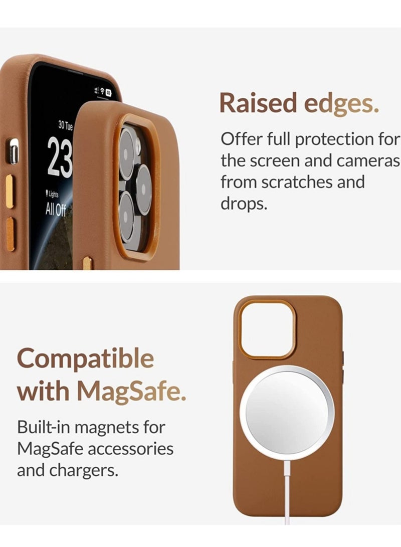 (for iPhone 14 Pro Max) - European Nappa Leather Case - Smoothen and Soften Over Time - Compatible with Magsafe - Saddle Brown - Image 4