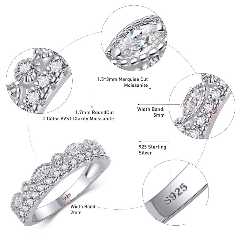 Yaresul Moissanite Wedding Bands for Women Moissanite Eternity Band Moissanite Rings for Women 925 Sterling Silver D Color VVSI Clarity Size 8 - Image 2