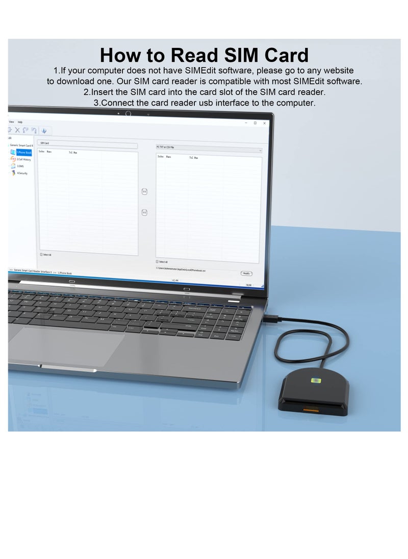 SYOSI - USB SIM Card Reader, ID Card Reader USB Smart Card Reader SIM Card Compatible Smart Card Reader for DOD Military USB Common Access CAC SIM ID IC Bank Health Insurance e-Tax Contact Chip Card Reader - Image 1