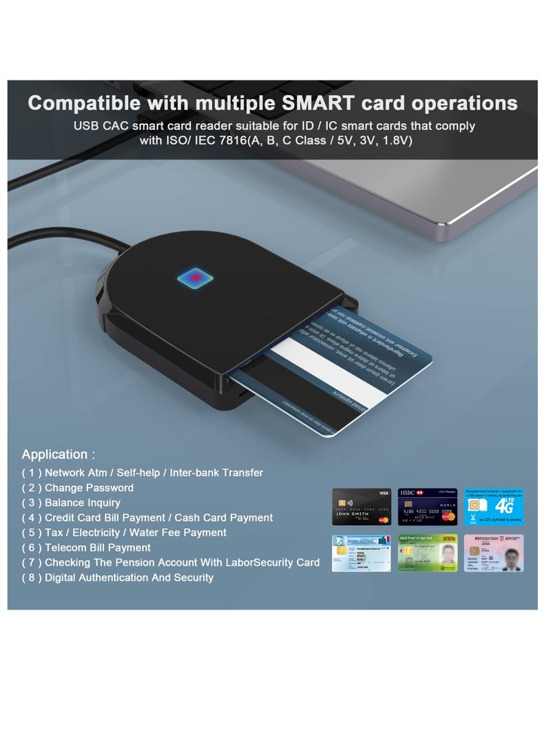 SYOSI - USB SIM Card Reader, ID Card Reader USB Smart Card Reader SIM Card Compatible Smart Card Reader for DOD Military USB Common Access CAC SIM ID IC Bank Health Insurance e-Tax Contact Chip Card Reader - Image 1