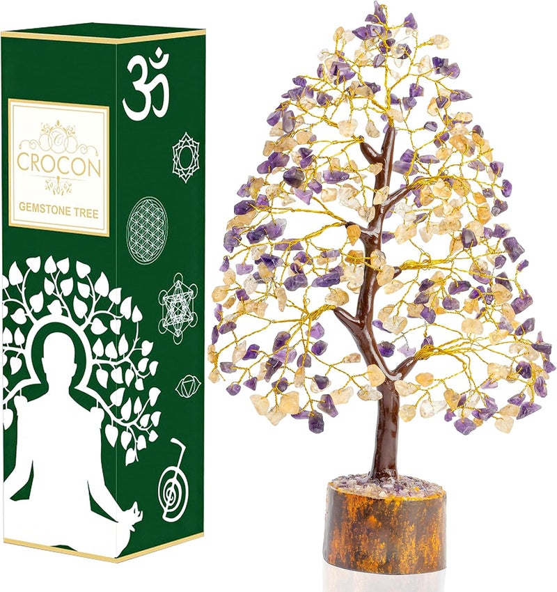 Crocon Amethyst & Citrine Crystal Tree of Life - Chakra Tree of Life, Handmade Gemstone Tree, Feng Shui Tree, Crystal Decoration, Money Tree, Spiritual Gift, Healing Crystal Tree, Gem Tree, Chakra Decor - Image 1
