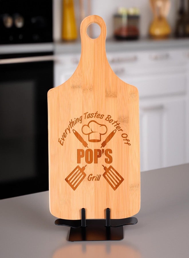 Personalized Gifts Grilling Tools For Pop Everything Tastes Better Off Pop's Grill Decorative Paddle Shaped Wood Serving Board - Image 4