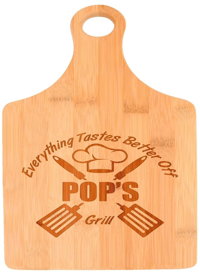 Personalized Gifts Grilling Tools For Pop Everything Tastes Better Off Pop's Grill Decorative Paddle Shaped Wood Serving Board - Image 1