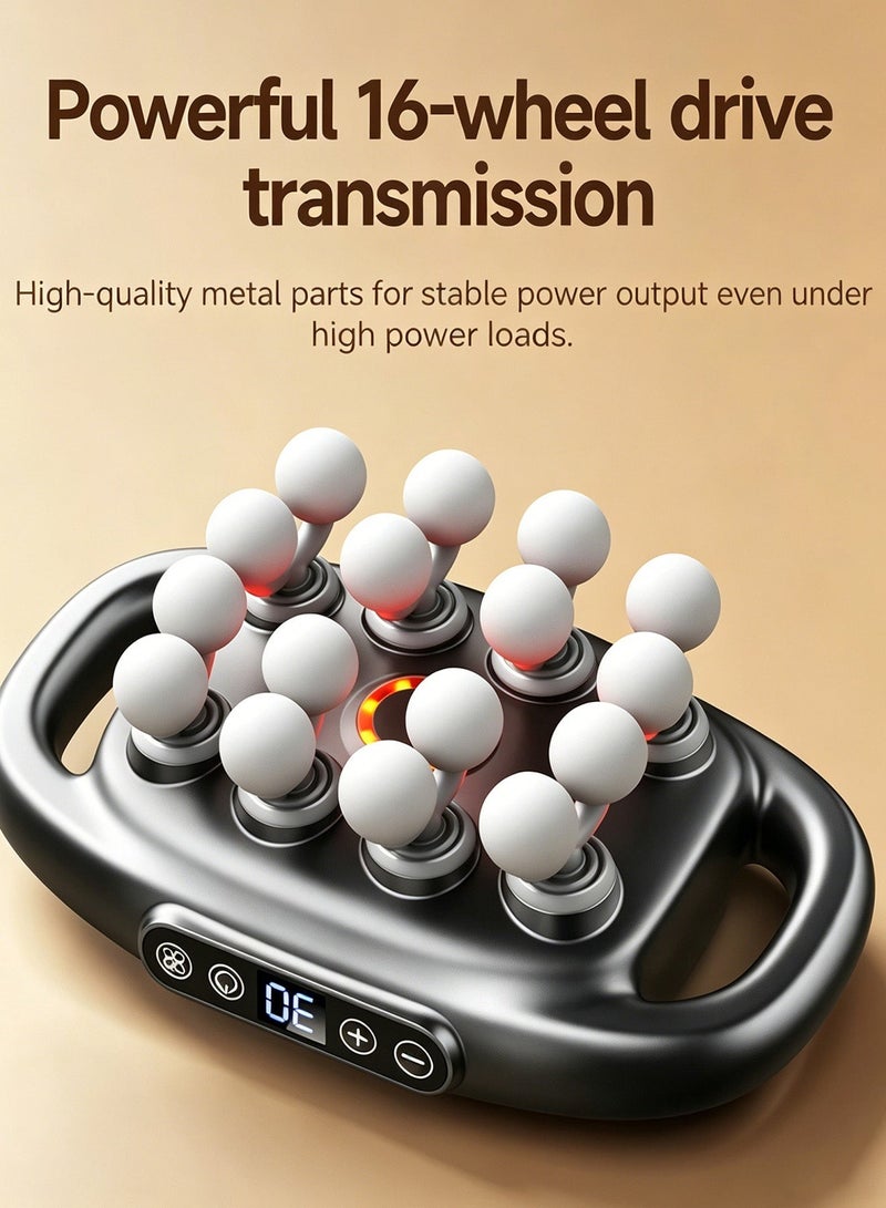 16 Heads Percussion Massage Gun Deep Tissue Massager With Heating 48KG High Power Muscle Relax Device 30 Speed LED Display Type C Charging For Back Legs Calf Body Pain Relief Home Office Use - Image 4