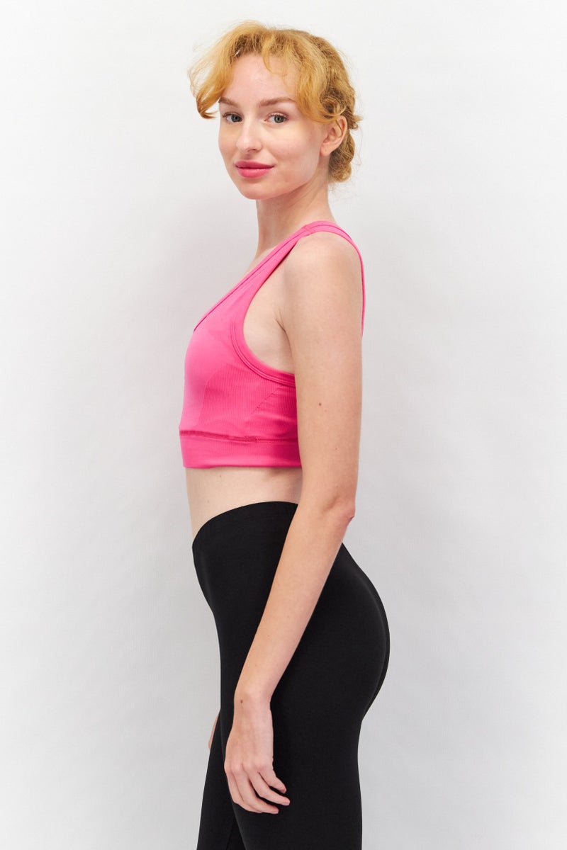 Adidas Women Solid Padded Sports Bra, Pink - Image 2