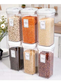 HEREVIN 6-Piece Square 1.5 Lt Food Legume Storage Container Spice Dough Set-White-25 Pieces Labeled  - Image 1