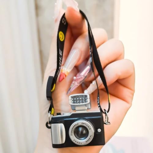 WARMINGO DE Plush Doll Camera Keychain with Flash Light & Sound | Cute Mini Camera Toy Keychain for Kids | Bag Hanging Charm for Girls | Birthday Return Gift & Party Favor (BLACK) - Image 1