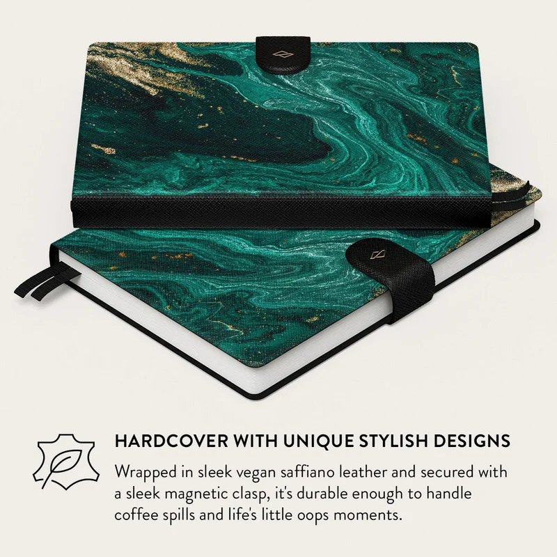 Burga Burga Notebook Emerald Pool Burga A5 Undated Infinity Planner with Magnetic Closure – Vegan Leather Hardcover Notebook, 144 Pages, 100 GSM FSC Paper, Flat Lay Binding, Back Pocket & Ribbon Markers – Emerald Pool  | Best Price UAE