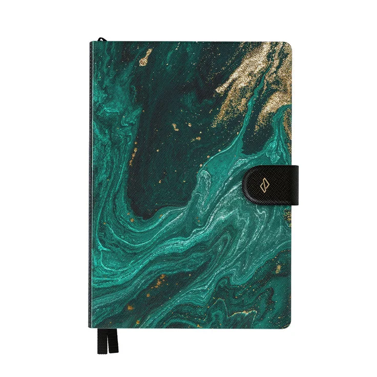 BURGA Burga A5 Undated Infinity Planner with Magnetic Closure – Vegan Leather Hardcover Notebook, 144 Pages, 100 GSM FSC Paper, Flat Lay Binding, Back Pocket & Ribbon Markers – Emerald Pool