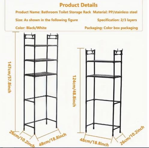 Olpad Olpad Metal Over Toilet Bathroom Organizer Bathroom Over Toilet Storage ShelfSpace Saving Stable Freestanding Above Toilet Stand for Bathroom Restroom Laundry White 2Tier  - Image 2
