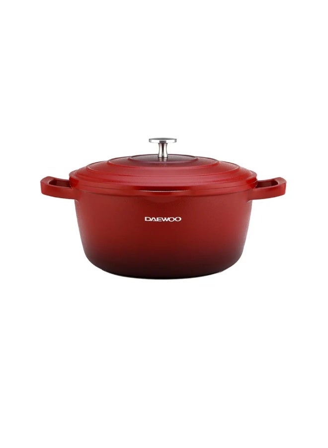 Daewoo 28cm Die-Cast Aluminum Casserole Pot with Lid, Non-Stick Granite Stone Coating, Full Induction Base, Oven-Safe, Red, Chemical-Free - Image 1