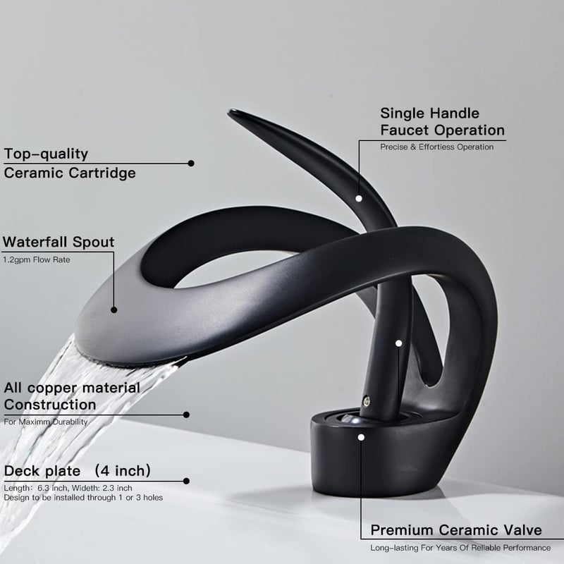 DROZIP DROZIP Contemporary Loop Design Bathroom Faucet Durable Mixer Tap Sleek Artistic Loop Shape Functional Waterfall Tap for Washbasins  - Image 3