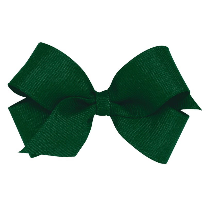 Wee Ones Girls Plain Wrap Classic Grosgrain Hair Bows on a WeeStay NoSlip Hair Clip Handmade Mini Forest Green