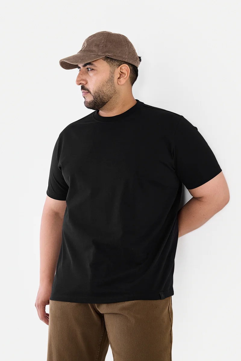 سنيتش Black Solid Regular Fit Casual Plus Size T-Shirt