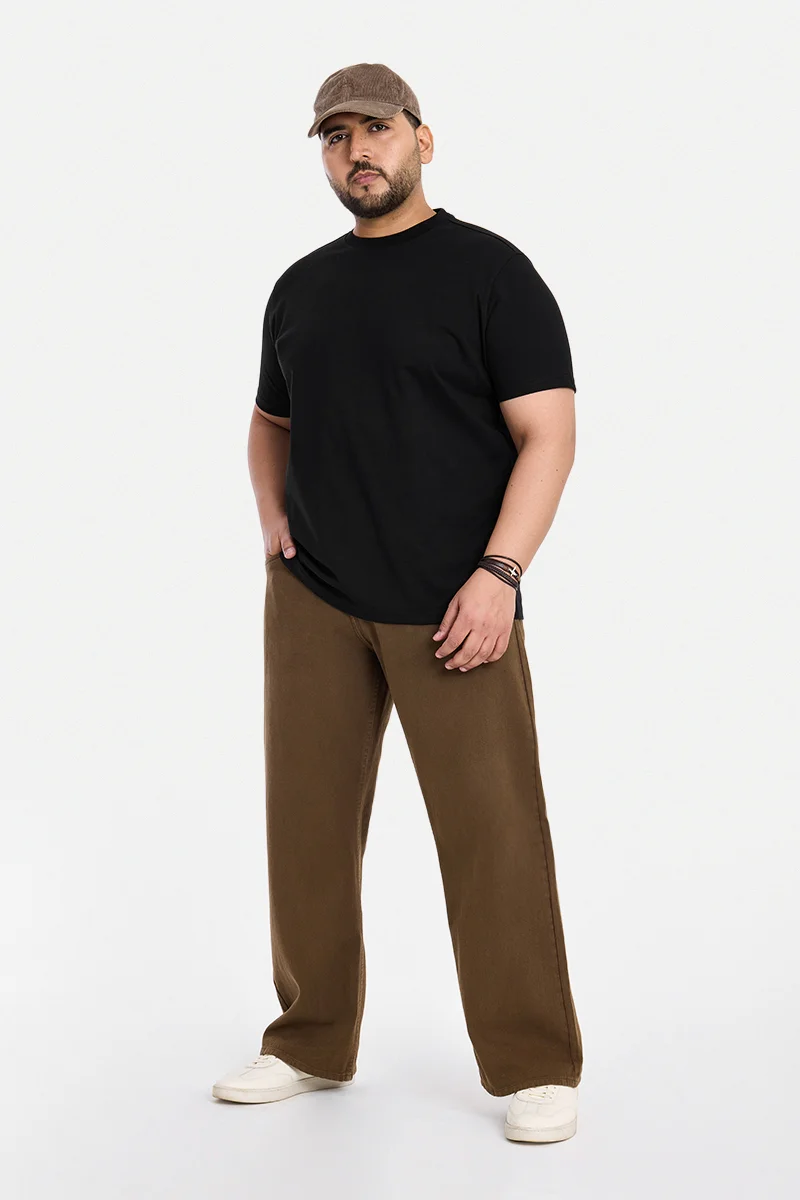 سنيتش Black Solid Regular Fit Casual Plus Size T-Shirt