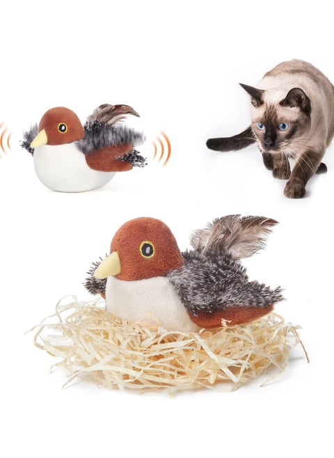Cat Toys Rechargeable Flapping Bird Sparrow, Lifelike Chirp Tweet, Touch Activated Kitten Toy Interactive Cat Exercise Toys for All Breeds Cat Kicker Catnip Toys 4.0 Inches