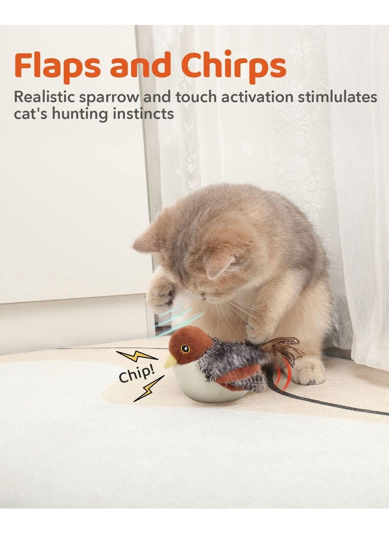 Cat Toys Rechargeable Flapping Bird Sparrow, Lifelike Chirp Tweet, Touch Activated Kitten Toy Interactive Cat Exercise Toys for All Breeds Cat Kicker Catnip Toys 4.0 Inches