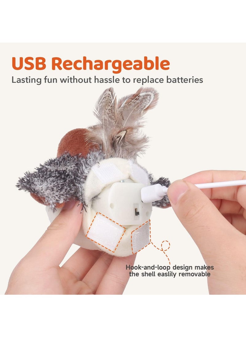 Cat Toys Rechargeable Flapping Bird Sparrow, Lifelike Chirp Tweet, Touch Activated Kitten Toy Interactive Cat Exercise Toys for All Breeds Cat Kicker Catnip Toys 4.0 Inches