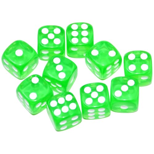 SmartDealsPro 10Pack D6 Six Sided 16mm Transparent Dice Die for DND MTG RPG Tenzi Yahtze Bunco Table Borad Games Math Teaching Green Translucent - Image 1