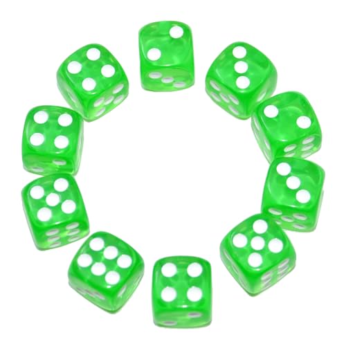 SmartDealsPro 10Pack D6 Six Sided 16mm Transparent Dice Die for DND MTG RPG Tenzi Yahtze Bunco Table Borad Games Math Teaching Green Translucent - Image 5