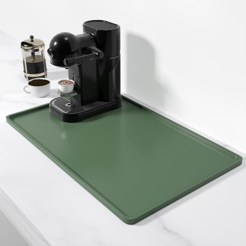 Rnivvi Silicone Coffee Mat, 12" x 19" Waterproof Raised Edge Coffee Bar Mats for Espresso Machine Station Accessories, Heat Resistant Dish Drying Pad for Kitchen Counter, Rubber Bar Decor Pad, Green - Image 1
