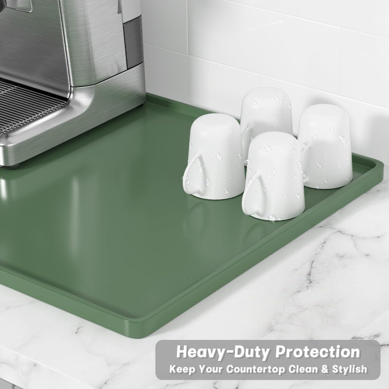 Rnivvi Silicone Coffee Mat, 12" x 19" Waterproof Raised Edge Coffee Bar Mats for Espresso Machine Station Accessories, Heat Resistant Dish Drying Pad for Kitchen Counter, Rubber Bar Decor Pad, Green - Image 4