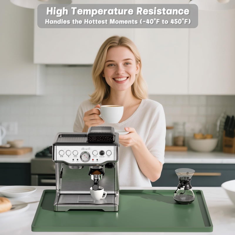 Rnivvi Silicone Coffee Mat, 12" x 19" Waterproof Raised Edge Coffee Bar Mats for Espresso Machine Station Accessories, Heat Resistant Dish Drying Pad for Kitchen Counter, Rubber Bar Decor Pad, Green - Image 2