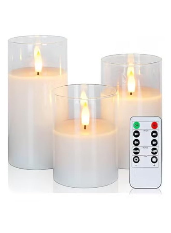 TIGER Set of 3 Glass Flameless Candles with Timer, Remote Control | Flickering LED Pillar Candles | Battery Powered for Holiday, Restaurant, and Home Decoration | Safe, Realistic, Warm Glow - Image 5