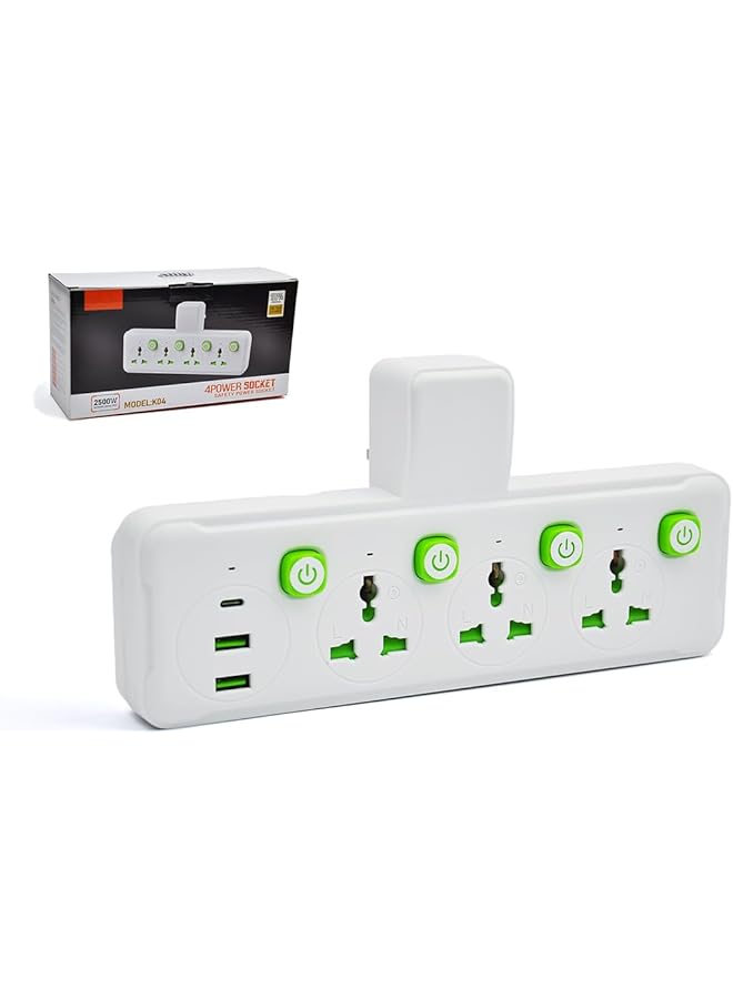 promass Multi Plug Wall Outlet Extender,2500W,3 Way Electrical Outlet Extender With 2 USB And 1 Type-C Port,Universal Plug Adapter,Charging Station for Home, Office,Kitchen,Individually Switched - Image 1